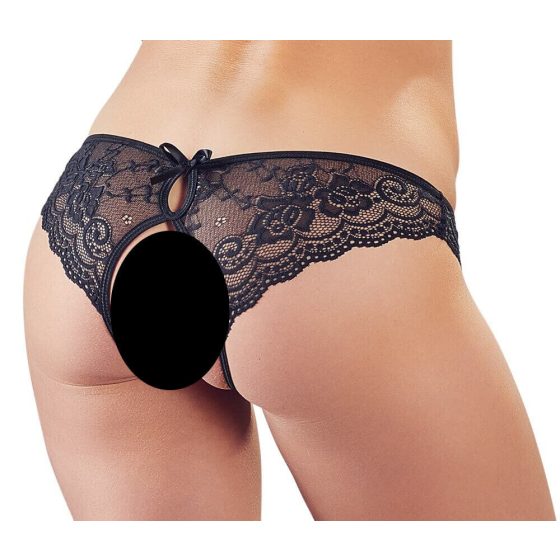 Cottelli - Chiloți deschiși din dantelă cu fundiță pentru femei (negru) - XL