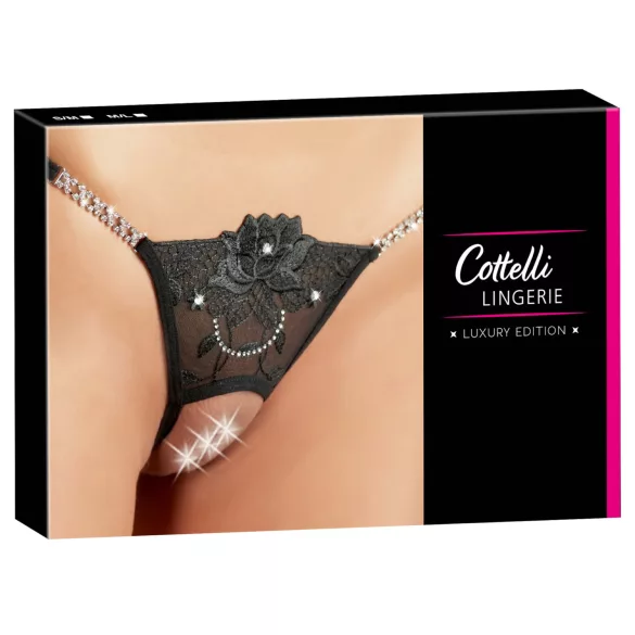 Cottelli - tanga deschisă - design floral strălucitor - M/L