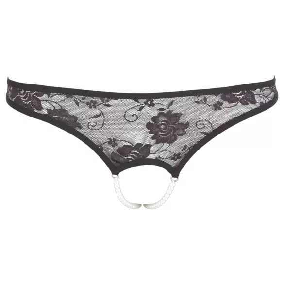 Cottelli - tanga deschis cu dantelă și perle - negru