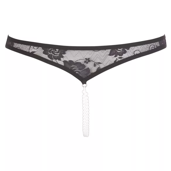 Cottelli - tanga deschis cu dantelă și perle - negru