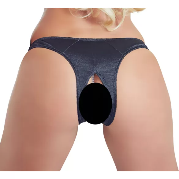 Cottelli - chiloți tanga deschiși cu mărgele și model floral - negru
