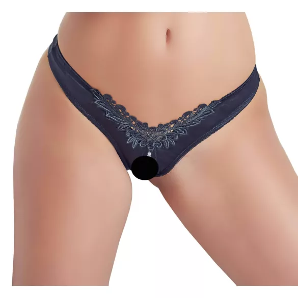 Cottelli - chiloți tanga deschiși cu mărgele și model floral - negru - XL