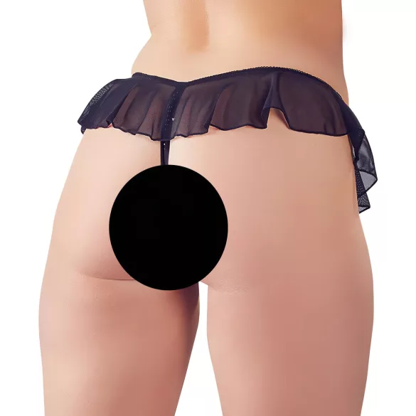 Cottelli - tanga deschis cu volane și perle - negru