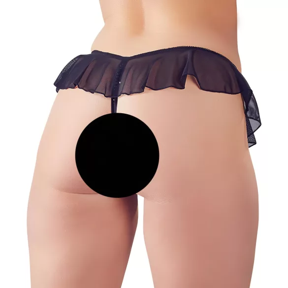Cottelli - tanga deschis cu volane și perle - negru - L