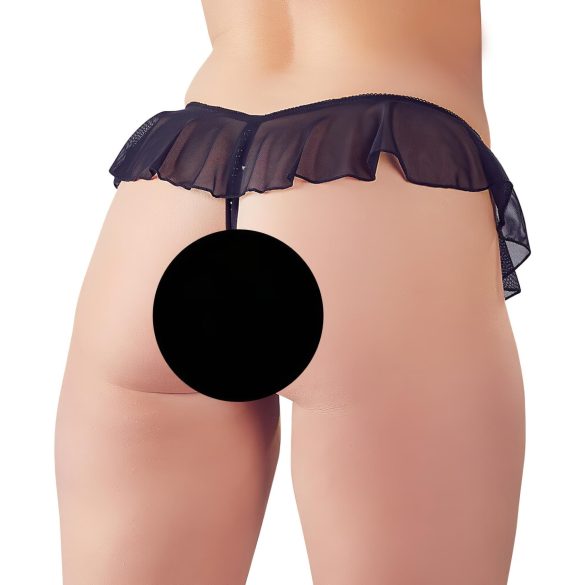 Cottelli - tanga deschis cu volane și perle - negru - XL