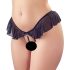 Cottelli - chiloți tanga negri deschiși, cu mărgele și volănașe - XL