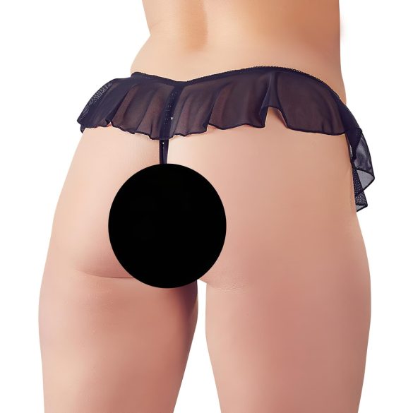 Cottelli - tanga deschis cu volane și perle - negru - XL