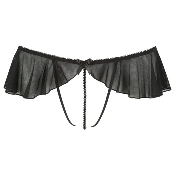 Cottelli - tanga deschis cu volane și perle - negru - XL