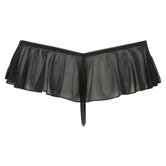 Cottelli - tanga deschis cu volane și perle - negru - XL