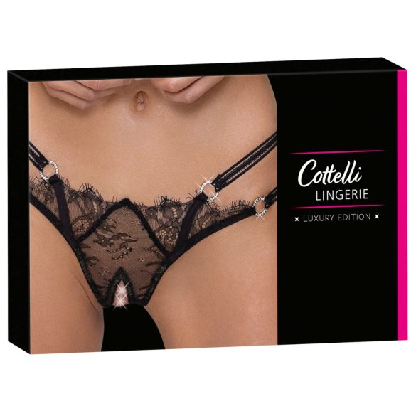 Cottelli - tanga deschisă cu inel - lux - negru - M/L