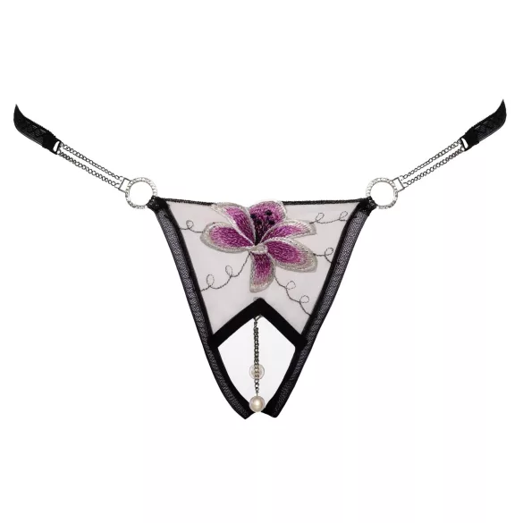 Cottelli - tanga damă brodată model crin - negru/alb