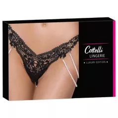 Cottelli - tanga de lux brodat cu perle (negru)