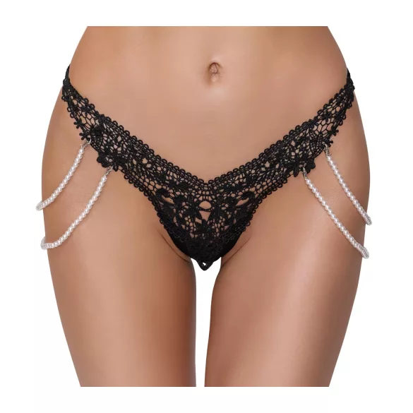 Cottelli - tanga de lux brodat cu perle (negru)