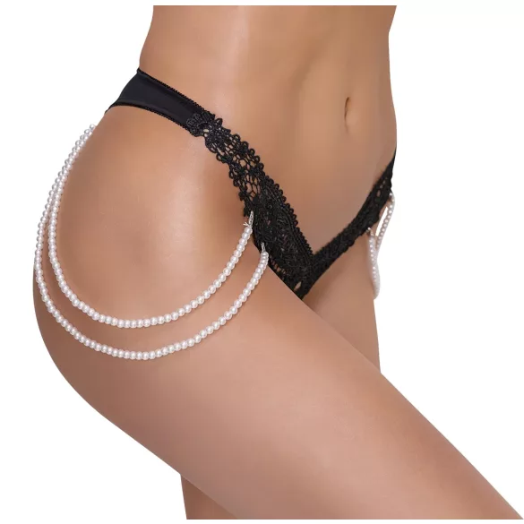 Cottelli - tanga de lux brodat cu perle (negru)