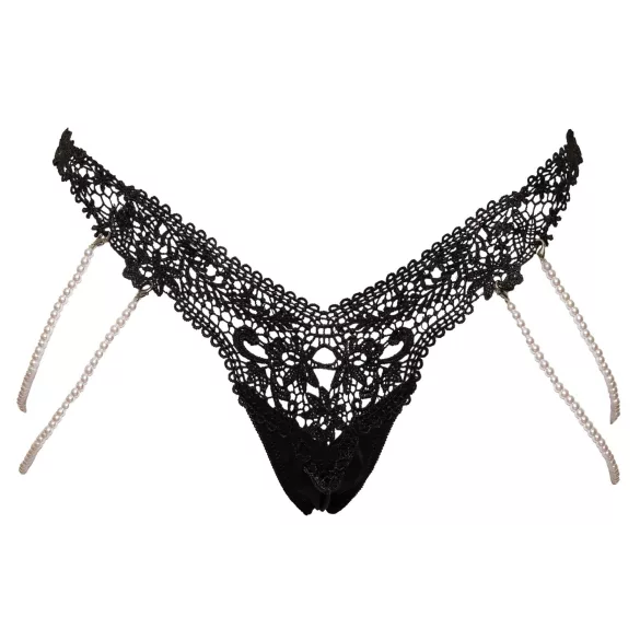 Cottelli - tanga de lux brodat cu perle (negru)