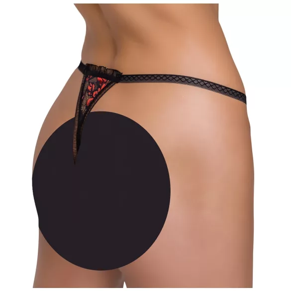 Cottelli - tanga de lux cu perle și trandafiri - negru