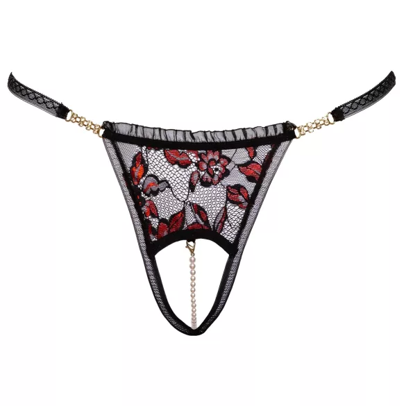 Cottelli - tanga de lux cu perle și trandafiri - negru