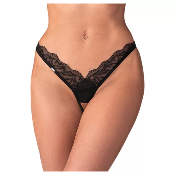 Obsessive - tanga transparentă din dantelă - negru - 2XL/3XL
