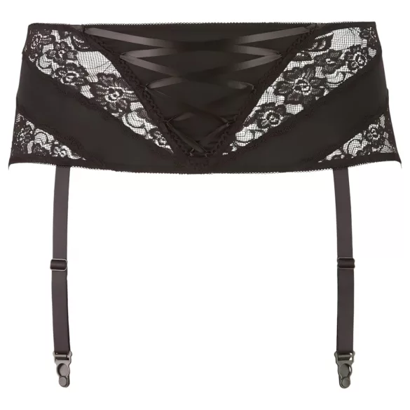Cottelli Plus Size - portjartier cu dantelă și șnur - negru - 2XL