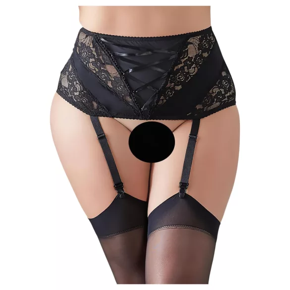 Cottelli Plus Size - portjartier cu dantelă și șnur - negru - 2XL
