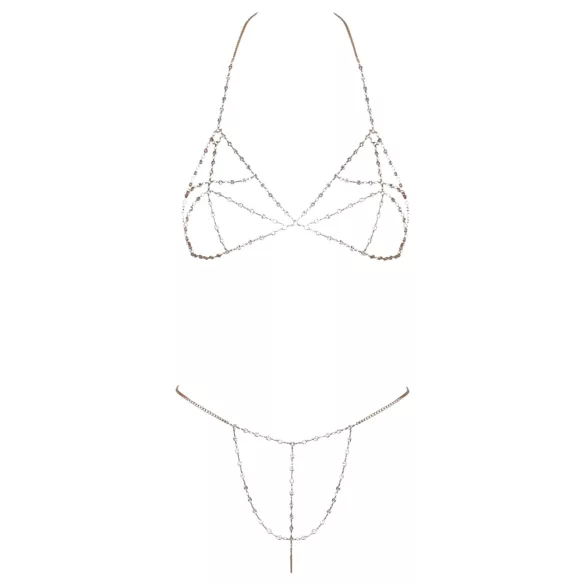 Cottelli - bikini cu lanț și strasuri - argintiu