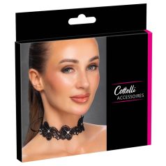 Cottelli - colier tip choker dantelă și perle - negru