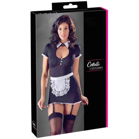 Cottelli - costum menajeră cu portjartier - negru-alb