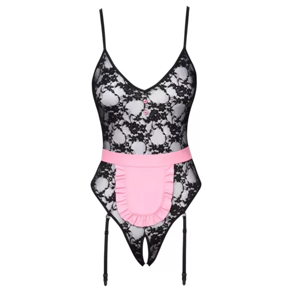 Cottelli - costum menajeră sexy transparent - negru-roz - L