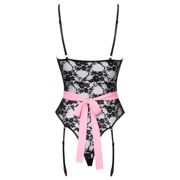 Cottelli - costum menajeră sexy transparent - negru-roz - L