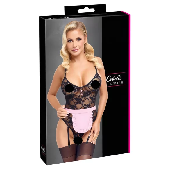 Cottelli - costum menajeră sexy transparent - negru-roz - L