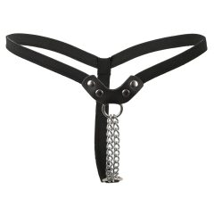 Fetish - tanga cu nituri și lanț - negru (S-L)