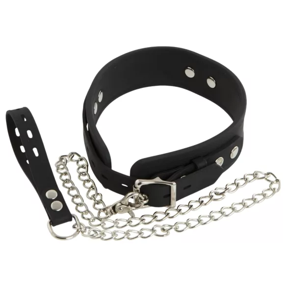 Bad Kitty - zgardă și lesă BDSM din silicon - negru