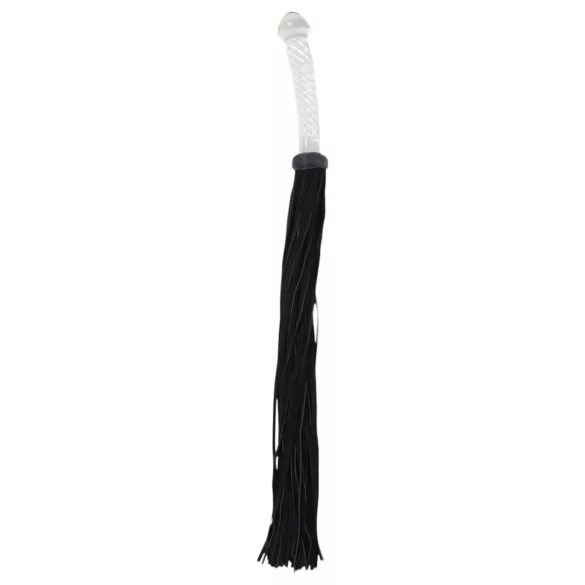 Bad Kitty - bici din piele cu dildo din sticlă - transparent-negru