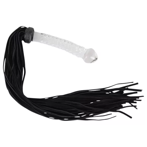 Bad Kitty - bici din piele cu dildo din sticlă - transparent-negru