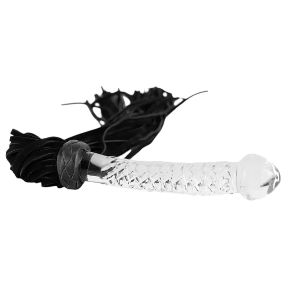 Bad Kitty - bici din piele cu dildo din sticlă - transparent-negru