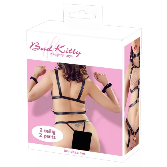 Bad Kitty - set hamuri corp și cătușe cu ținte (negru)
