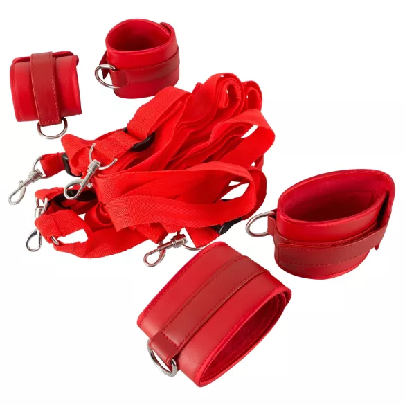 Bad Kitty - set de restrângere la pat din piele ecologică cu scai - roșu