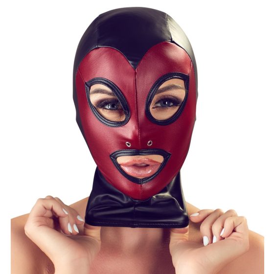 Bad Kitty - mască strălucitoare cu inimă - negru-roșu (S-L)