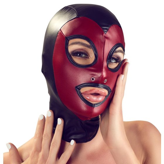 Bad Kitty - mască strălucitoare cu inimă - negru-roșu (S-L)