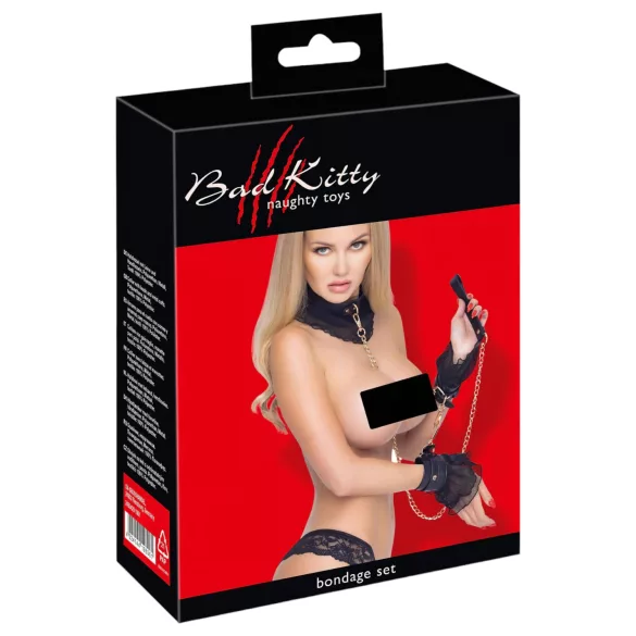 Bad Kitty - set de legare cu volane (4 piese) - negru