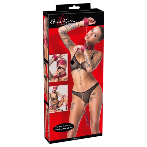 Bad Kitty - set bondage 7 piese - roșu