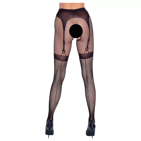 Cottelli Legwear - ciorapi cu bandă adezivă - model deschis - negru (S-L)