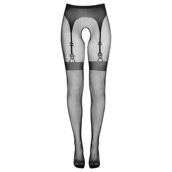 Cottelli Legwear - ciorapi cu bandă adezivă - model deschis - negru (S-L)