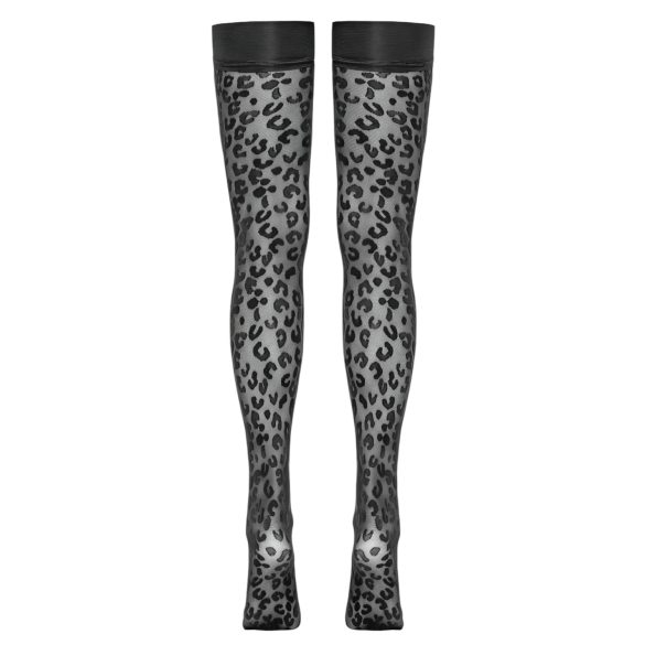 Cottelli Legwear - dresuri tip portjartier cu model leopard - negru - 3