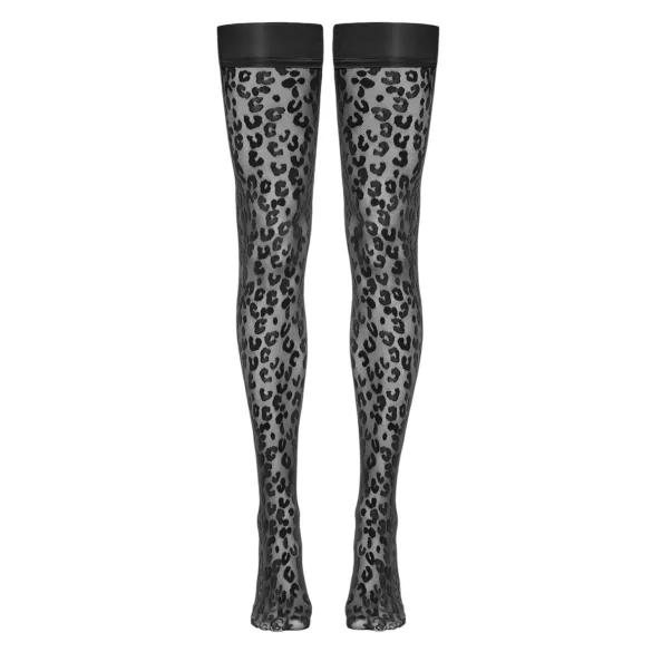 Cottelli Legwear - dresuri tip portjartier cu model leopard - negru - 5