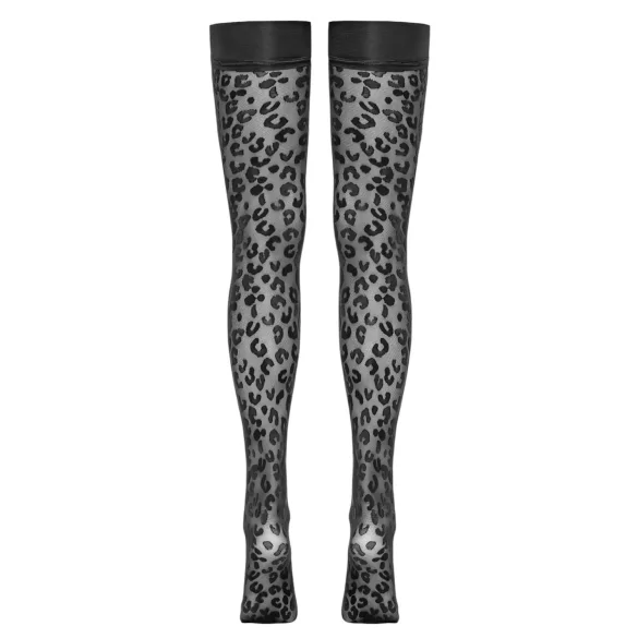 Cottelli Legwear - dresuri tip portjartier cu model leopard - negru - 5