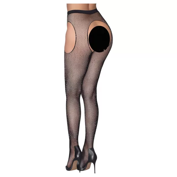 Cottelli Legwear - dres deschis strălucitor - negru (S-L)