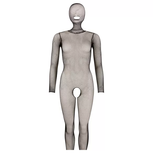 Cottelli Fantasy - body ciorap din plasă cu mască și deschis (negru) - S-L