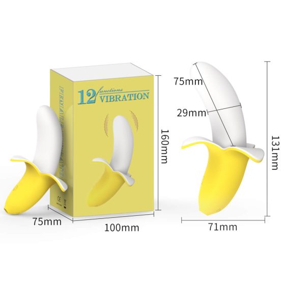 Lonely - vibrator banana, cu acumulator și impermeabil (galben-alb)