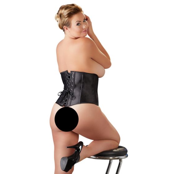 Cottelli Plus Size - corset din satin pentru talie (negru) - 2XL